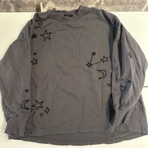 Gray Sweatshirt with Star and Moon beaded Embroidery